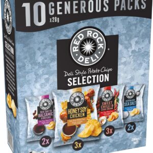 Red Rock Deli Potato Chips Lunchbox Multipack (Sea Salt & Balsamic Vinegar, Honey Soy Chicken, Sweet Chilli & Sour Cream, Sea Salt) 10 Pack