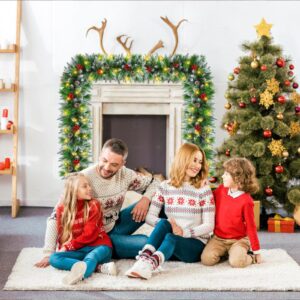 Christmas Garland, 270CM Christmas Wreaths with Battery Operated LED Lights Artificial Flower Vine for Front Door Home Stairs Fireplace Xmas Tree Indoor Outdoor Christmas Decor